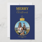 Custom Gold Blue Photo Ornaments Christmas Feiertagskarte (Vorderseite)