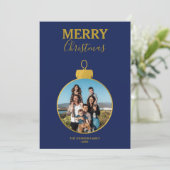 Custom Gold Blue Photo Ornaments Christmas Feiertagskarte (Stehend Vorderseite)