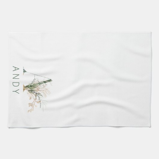 Custom Gold Botanic Eucalyptus Monogram Geschirrtuch (Horizontal)