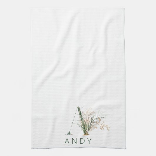 Custom Gold Botanic Eucalyptus Monogram Geschirrtuch (Vertikal)