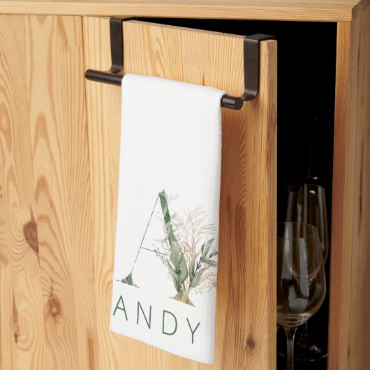 Custom Gold Botanic Eucalyptus Monogram Geschirrtuch (Drittel gefaltet)