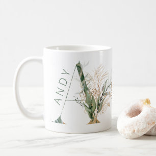 Custom Gold Botanic Eucalyptus Monogram Kaffeetasse