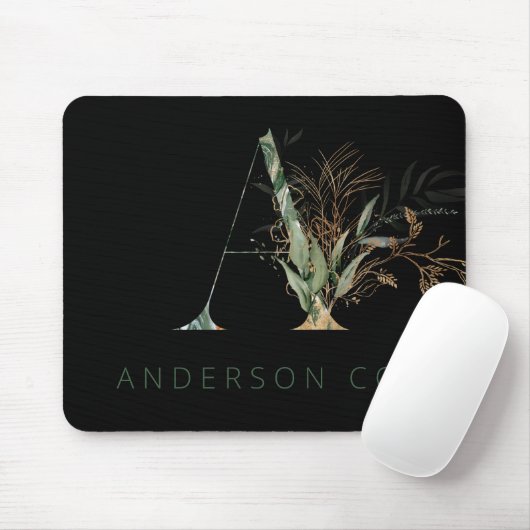 Custom Gold Botanic Eucalyptus Monogram Mousepad (Mit Mouse)