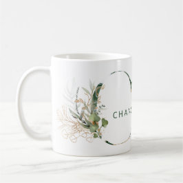 Custom Gold Botanical Eucalyptus Monogram "C" Kaffeetasse
