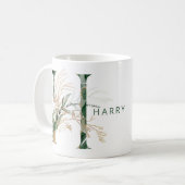 Custom Gold Botanical Eucalyptus Monogram "H" Kaffeetasse (Vorderseite Links)