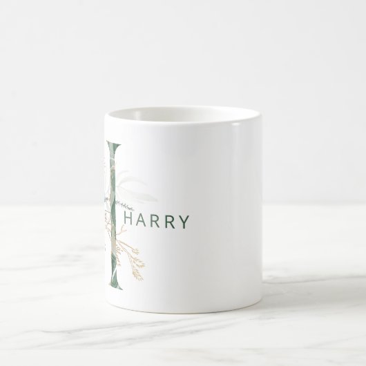 Custom Gold Botanical Eucalyptus Monogram "H" Kaffeetasse (Mittel)