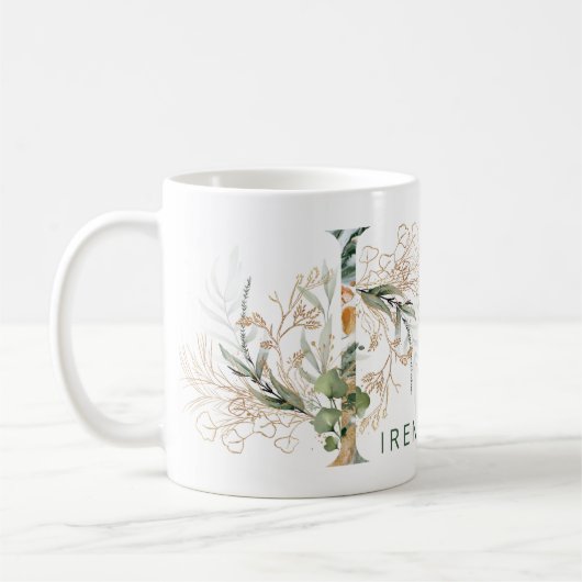 Custom Gold Botanical Eucalyptus Monogram "I" Kaffeetasse (Links)
