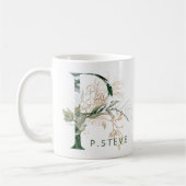 Custom Gold Botanical Eucalyptus Monogram "P" Kaffeetasse (Links)