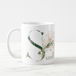 Custom Gold Botanical Eucalyptus Monogram "S" Kaffeetasse