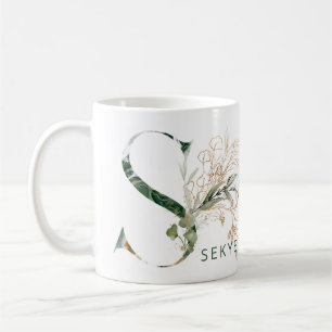 Custom Gold Botanical Eucalyptus Monogram "S" Kaffeetasse