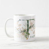 Custom Gold Botanical Eucalyptus Monogram "T" Kaffeetasse (Links)
