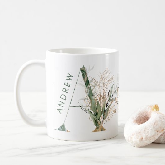 Custom Gold Botanical Eukalyptus Monogram "A" Kaffeetasse (Mit Donut)