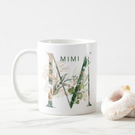 Custom Gold Botanical Eukalyptus Monogram "M" Kaffeetasse