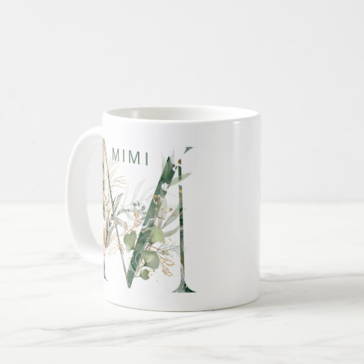 Custom Gold Botanical Eukalyptus Monogram "M" Kaffeetasse (Vorderseite Links)