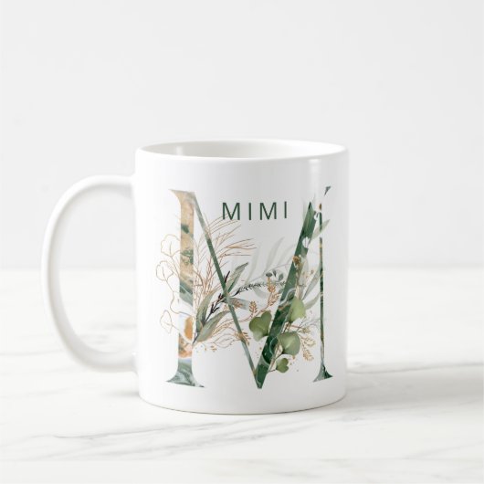 Custom Gold Botanical Eukalyptus Monogram "M" Kaffeetasse (Links)