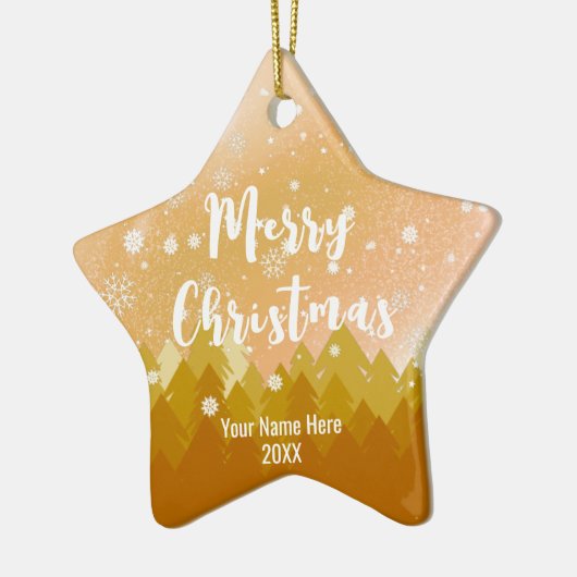 Custom Gold Brown Snow Forest Weihnachtsstern Keramik Ornament (Links)