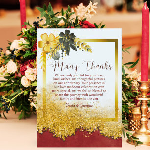 Custom Gold & Burgund feierliche Hochzeit Jahresta Dankeskarte