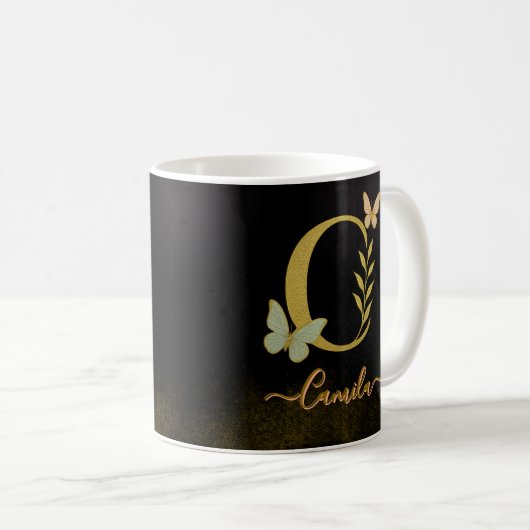 Custom Gold C Tasse - Butterfly Monogramm (VorderseiteRechts)