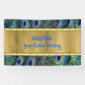 Custom Gold & Colorful Peacock Feathers Banner (Horizontal)