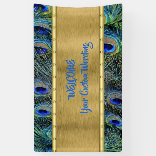 Custom Gold & Colorful Peacock Feathers Banner (Vertikal)