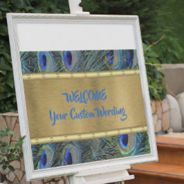 Custom Gold & Colorful Peacock Feathers Banner
