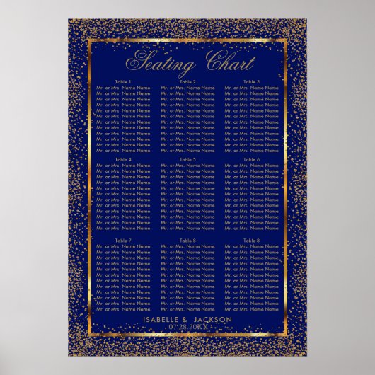 Custom - Gold Confetti and Dark Blue - 9 Sitzplätz Poster (Vorne)