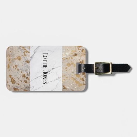 Custom Gold Cowhide weißer Marmor Print Gepäckanhä Gepäckanhänger (Vorderseite horizontal)