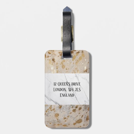 Custom Gold Cowhide weißer Marmor Print Gepäckanhä Gepäckanhänger (Rückseite vertikal)