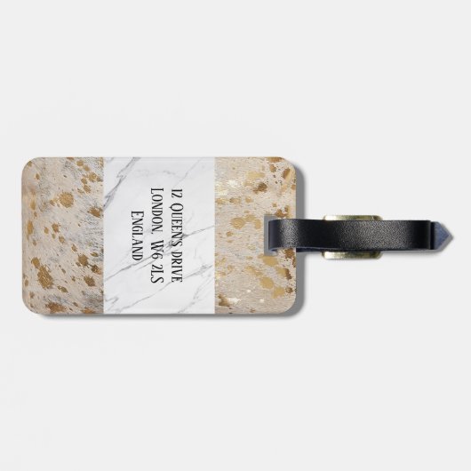 Custom Gold Cowhide weißer Marmor Print Gepäckanhä Gepäckanhänger (Rückseite horizontal)