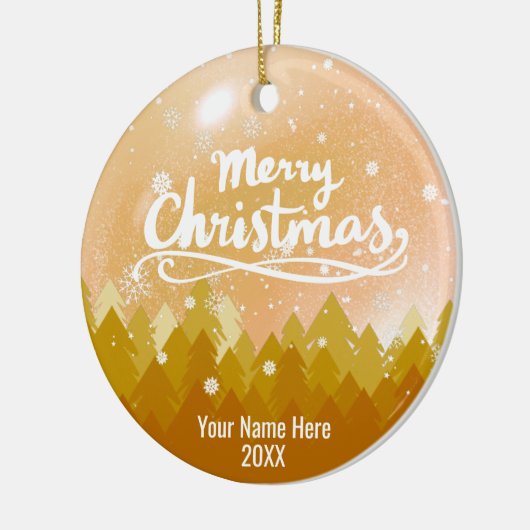 Custom Gold Crystal Snow & Forest Frohe Weihnachte Keramik Ornament (Links)
