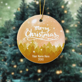 Custom Gold Crystal Snow & Forest Frohe Weihnachte Keramik Ornament