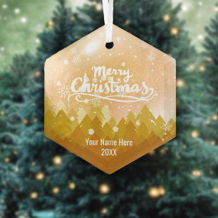 Custom Gold Crystal Snow Forest Frohe Weihnachten Ornament Aus Glas