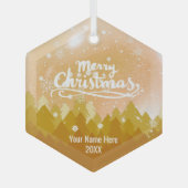Custom Gold Crystal Snow Forest Frohe Weihnachten Ornament Aus Glas (Vorderseite)