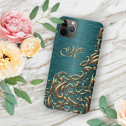 Custom Gold Damask Blumenmuster Aquamarin Blau Grü Case-Mate iPhone Hülle