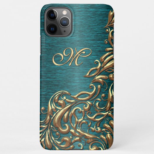 Custom Gold Damask Blumenmuster Aquamarin Blau Grü iPhone Hülle (Rückseite)