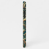 Custom Gold Damask Blumenmuster Aquamarin Blau Grü iPhone Hülle (Linke Seite)