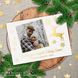 Custom Gold Deer & Snowflakes Gold Folien Feiertagskarte