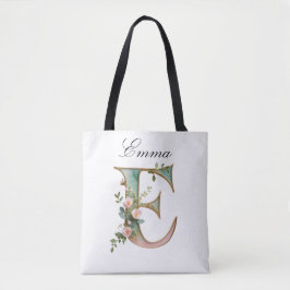 Custom Gold Floral Letter E All-Over Print Tote Tasche