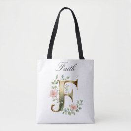 Custom Gold Floral Letter F All-Over Print Tote Tasche