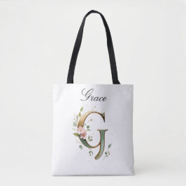 Custom Gold Floral Letter G All-Over Print Tote Tasche
