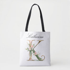 Custom Gold Floral Letter K All-Over Print Tote Tasche