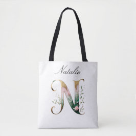 Custom Gold Floral Letter N All-Over Print Tote Tasche