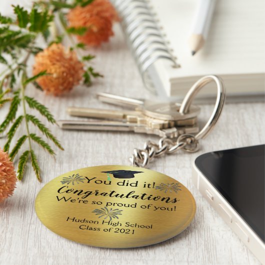Custom Gold Foil and Fireworks Graduate Schlüsselanhänger (Seite)