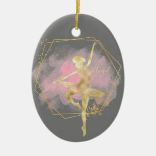 Custom Gold Foil Ballerina Dance Grau Pink Keramik Ornament