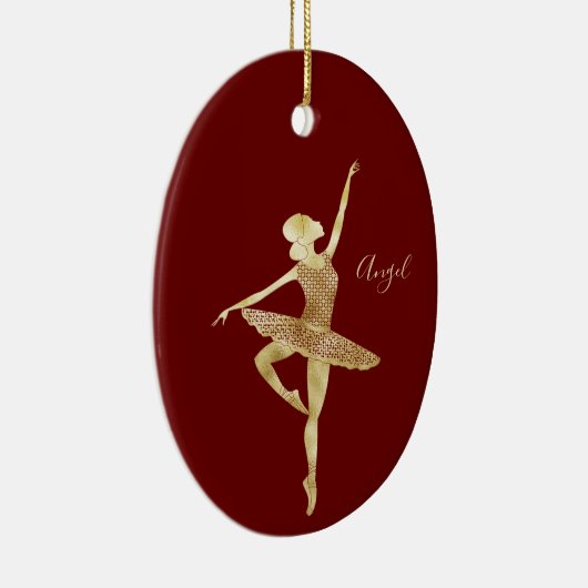 Custom Gold Foil Ballerina Tanz Dunkelrot Keramik Ornament (Rechts)