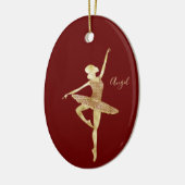Custom Gold Foil Ballerina Tanz Dunkelrot Keramik Ornament (Links)