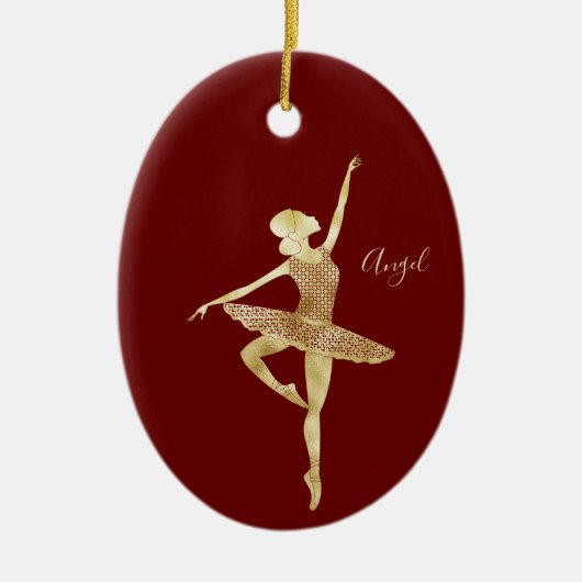 Custom Gold Foil Ballerina Tanz Dunkelrot Keramik Ornament (Vorne)