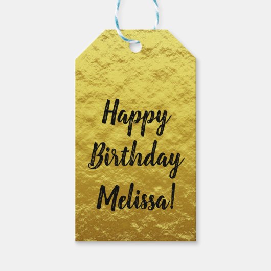 Custom Gold Foil Happy Birthday Script Geschenkanhänger (Vorderseite)