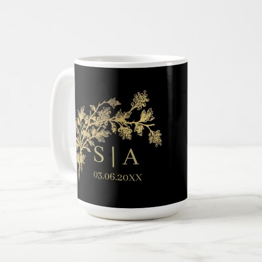 Custom Gold Foil Luxus Botanische Monogram Modern Kaffeetasse (Vorderseite Links)