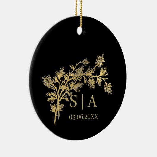 Custom Gold Foil Luxus Botanische Monogram Modern Keramik Ornament (Rechts)